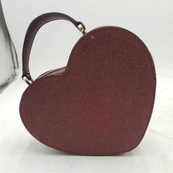 Kate Spade Glitter Heart-Shaped Top Handle Mini Bag in Burgundy - Picture 2 of 9